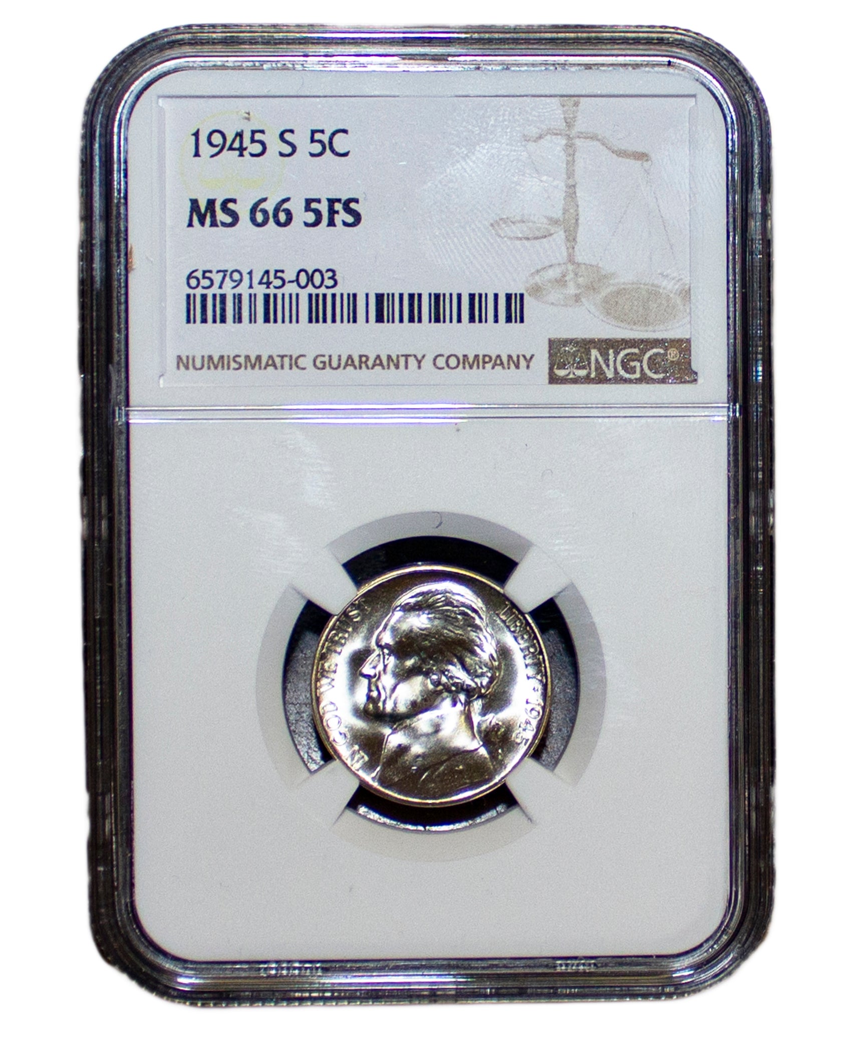 1945 -S Jefferson Nickel 5c NGC MS 66 5FS - (12062)