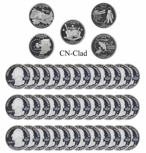 2002 S State Quarter Gem Deep Cameo Proof Roll CN-Clad (40 Coins)