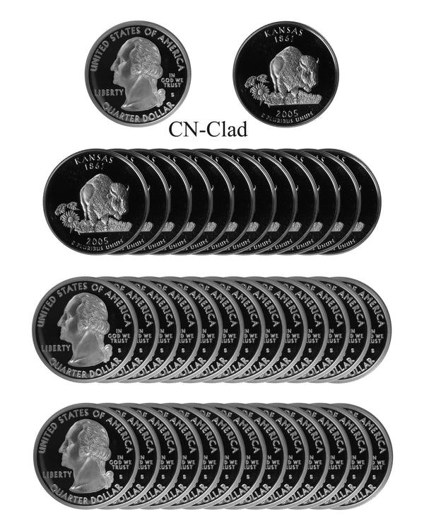 2005 S Kansas State Quarter Proof Roll CN-Clad (40 Coins)