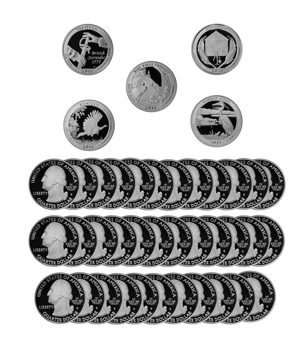 2015 S Parks Quarter ATB Gem Deep Cameo Proof Roll 90% Silver (40 Coins)