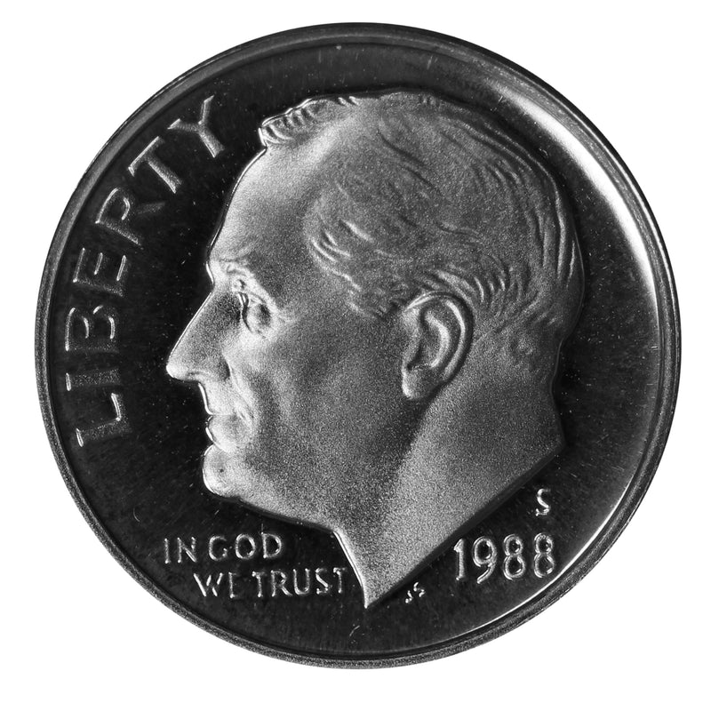 1988 S Roosevelt Dime Gem Deep Cameo Proof CN-Clad Roll (50 Coins)