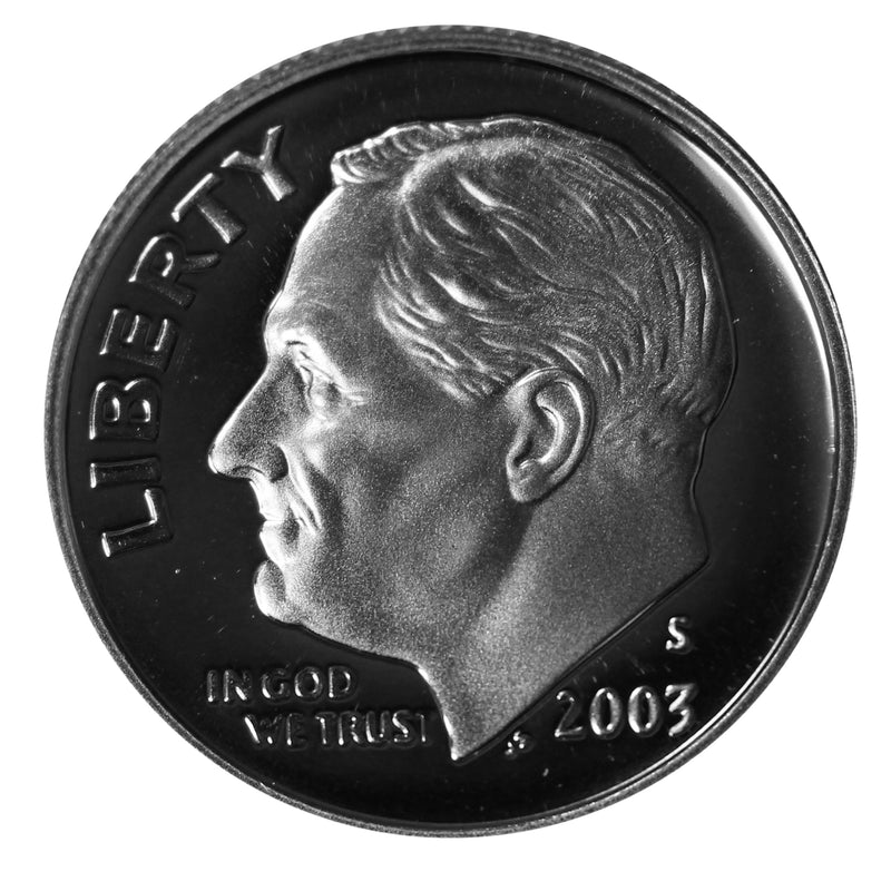 2003 S Roosevelt Dime Gem Deep Cameo Proof CN-Clad Roll (50 Coins)