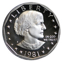 1981 S Susan B Anthony Dollar Gem DCAM Proof CN-Clad Type 2 (Clear S)