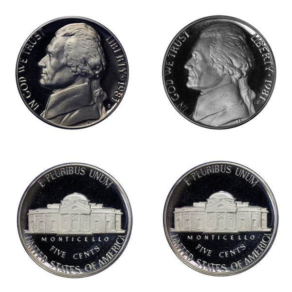 1981 S Jefferson Nickel Choice Cameo Proof 2 Coin Set Type 1 & 2