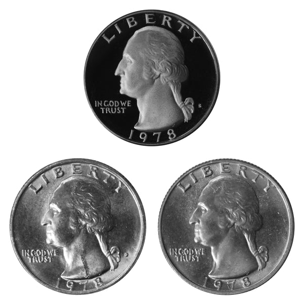 1978 P D S Washington Quarter 25c Year set Proof & BU US 3 Coin lot