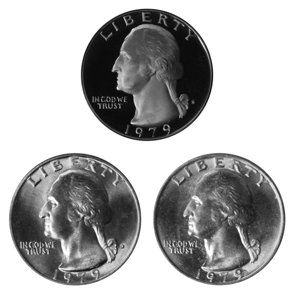 1979 P D S Washington Quarter 25c Year set Proof & BU US 3 Coin lot