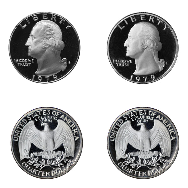 1979 S Washington Quarter Choice Cameo Proof 2 Coin Set Type 1 & 2 CN-Clad