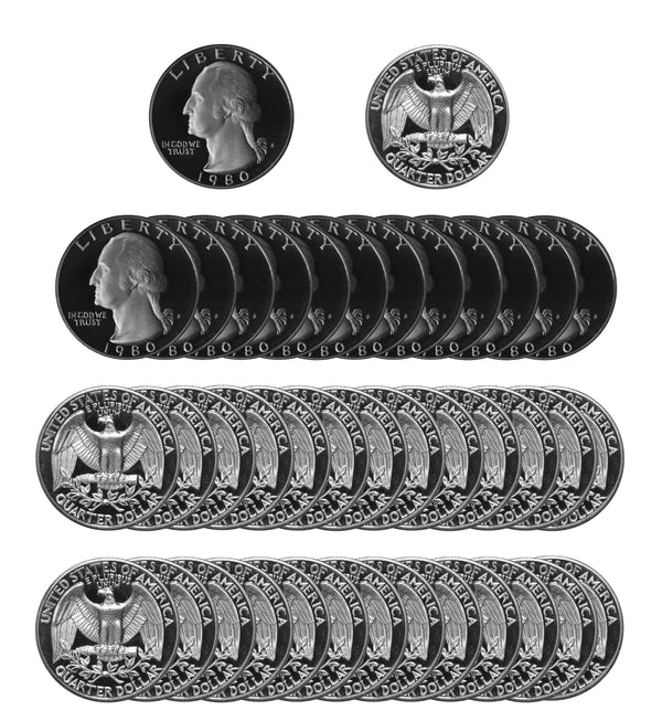 1980 S Washington Quarter Gem Deep Cameo Proof Roll CN-Clad (40 Coins)