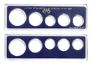 Empty Plastic Lens with blue insert, Hold 5 coins. 50c 25c 10c 5c 1c