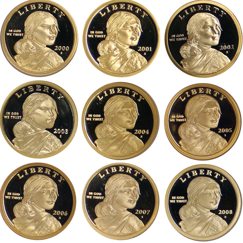 2000-2008 S Proof Native American Sacagawea Dollar Run 9 Coins