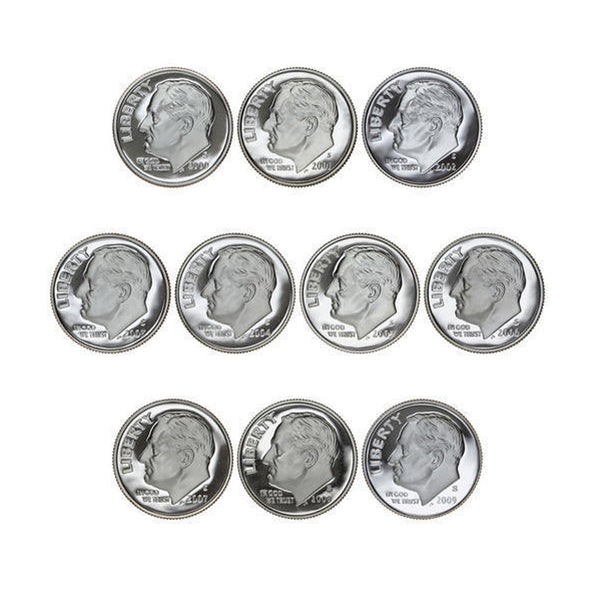 2000-2009 S Proof Roosevelt Dime Run CN-Clad 10 Coins