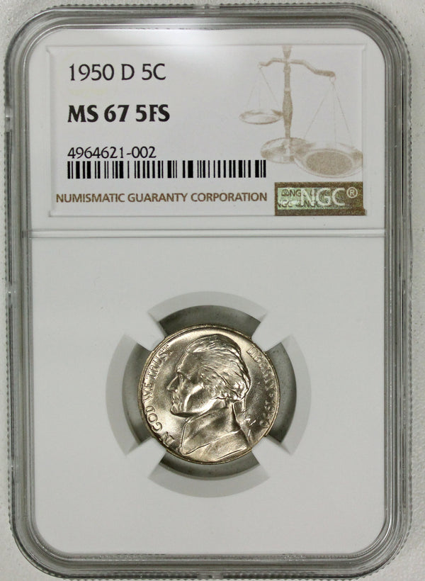 1950 -D Jefferson Nickel NGC MS67 5FS Full Steps (AP 12025)