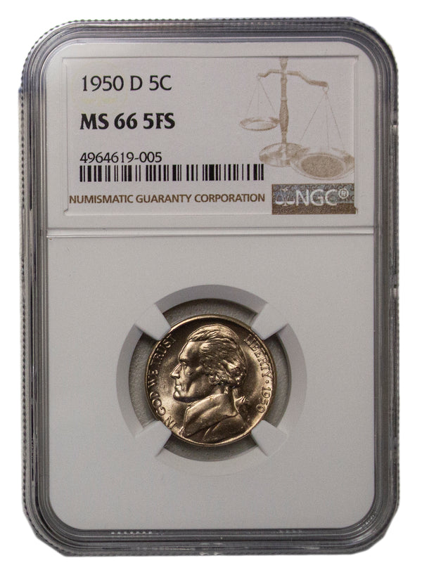 1950 -D Jefferson Nickel NGC MS66 5FS Full Steps (AP 12050)