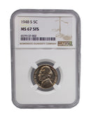 1948 -S Jefferson Nickel 5c NGC MS 67 5FS - (12052)