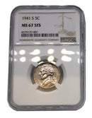 1941 -S Jefferson Nickel 5c NGC MS 67 5FS - (12053)