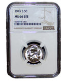 1945 -S Jefferson Nickel 5c NGC MS 66 5FS - (12062)