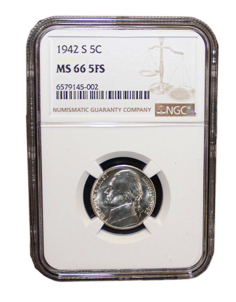 1942 -S Jefferson Nickel 5c NGC MS 66 5FS - (12063)