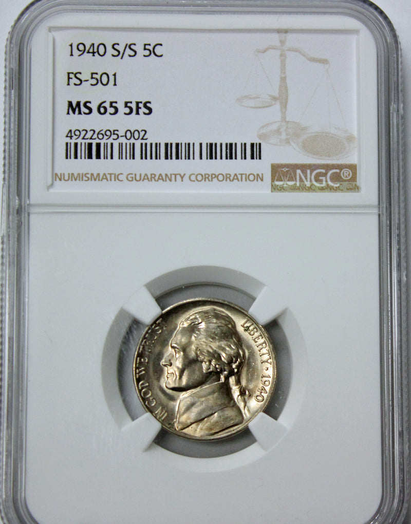 1940 -S Jefferson Nickel NGC MS65 5FS Full Steps (AP 13014) RPM FS-501 S/S