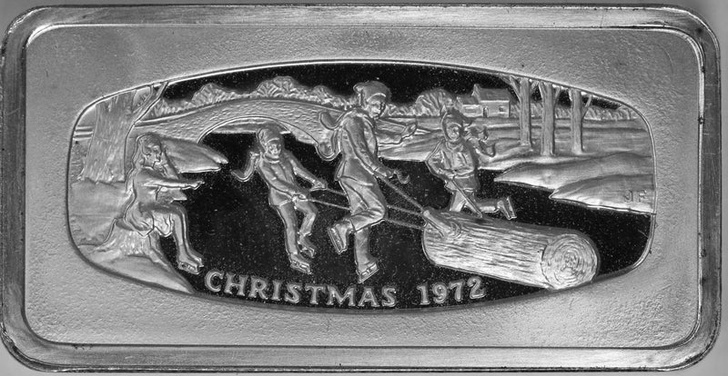 3000 Grains - lot of 3 1000 grains Christmas silver art Bars Franklin Mint 1971 1972 1974