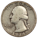 1934 -D Washington Quarter 25c - VG Very Good Condition (SP)