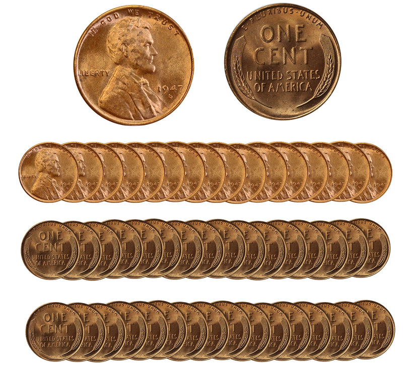 1947 S Lincoln Wheat Cent Choice/Gem BU Roll (50 Coins)