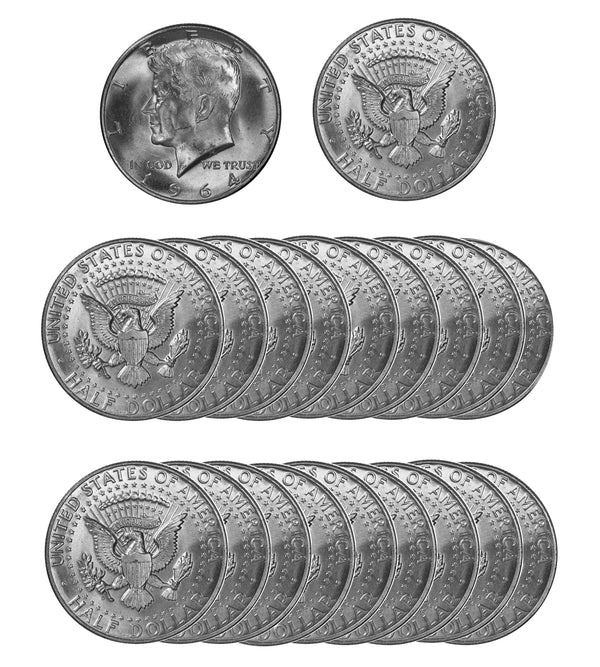 1964 D Kennedy Half Dollar Choice BU Roll 90% Silver (20 Coins)