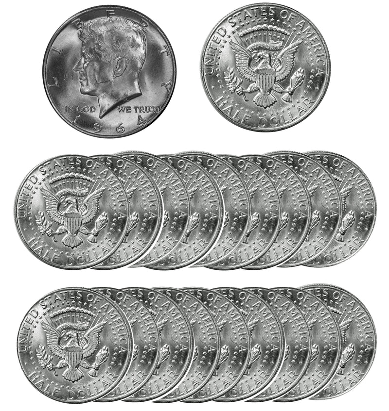 1964 P Kennedy Half Dollar Choice BU Roll 90% Silver (20 Coins)
