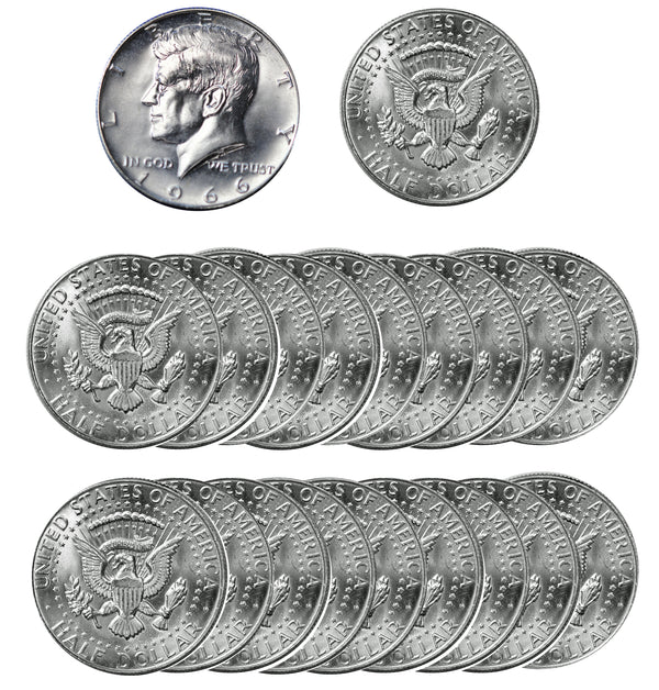 1966 Gem SMS Kennedy Half Dollar 40% Silver Roll 20 US Coins