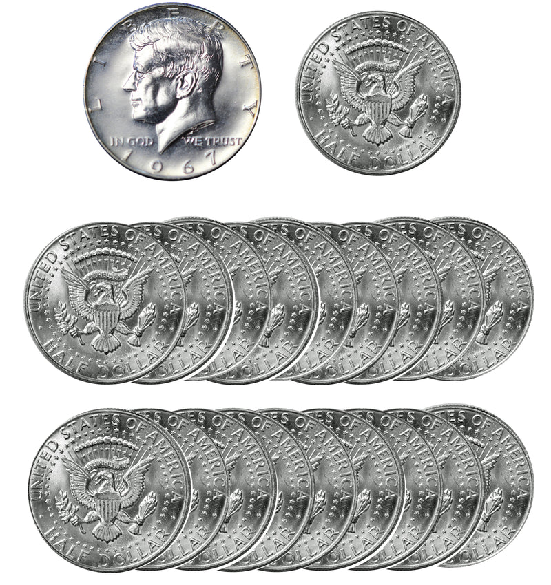1967 Gem SMS Kennedy Half Dollar 40% Silver Roll 20 US Coins