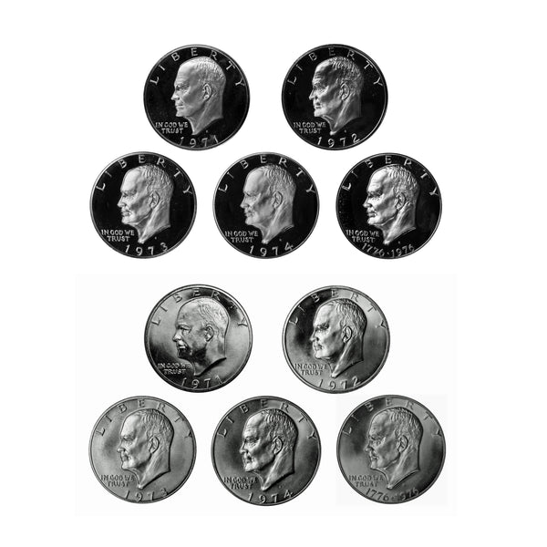 1971-1976 Eisenhower Dollar Proof and BU Run - 10 coins - 40% Silver