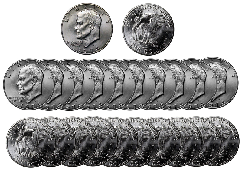 1974 S Eisenhower Dollar BU Roll 40% Silver (20 Coins)