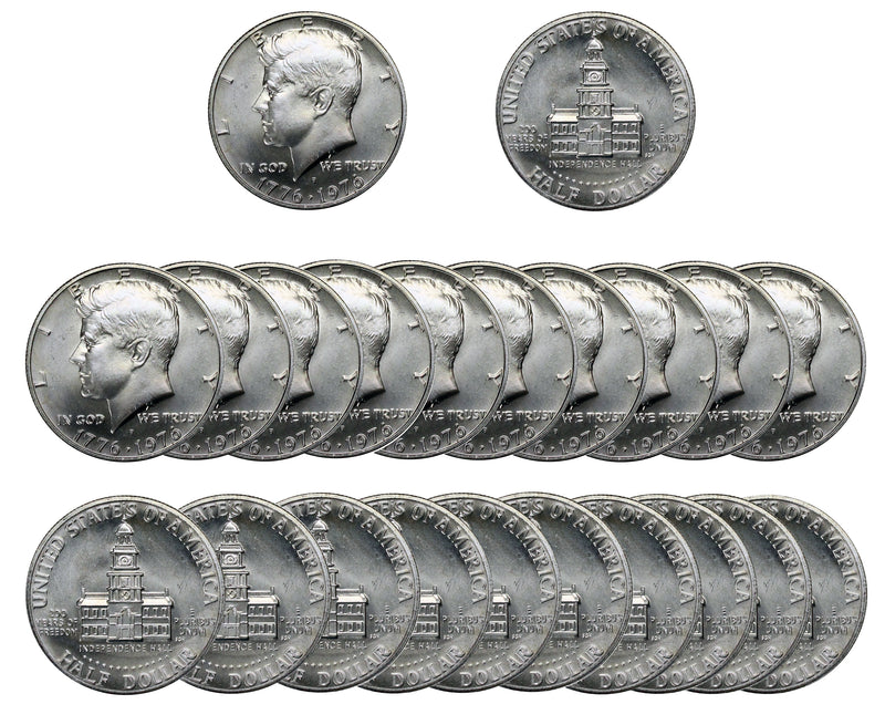 1976 S Kennedy Half Dollar BU Bicentennial Roll 40% Silver (20 Coins)