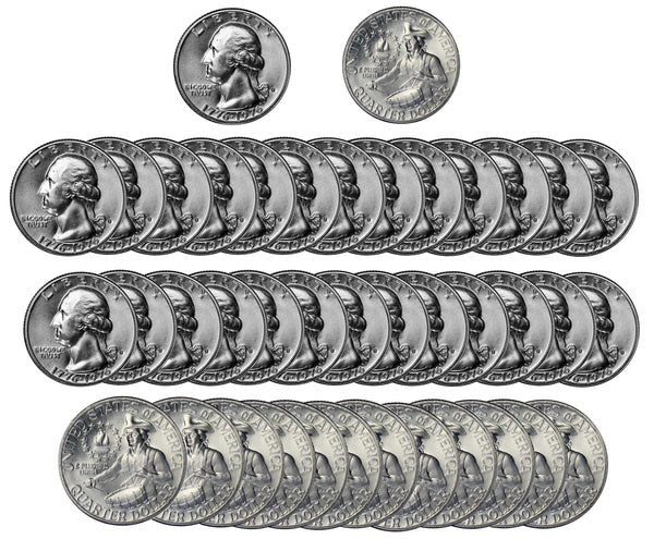 1976 S Washington Quarter BU Bicentennial Roll 40% Silver (40 Coins)