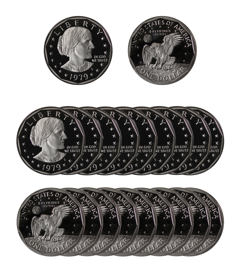 1979 S Susan B Anthony Dollar Gem Deep Cameo Proof Roll CN-Clad (20 Coins) Type 1 (Filled S)