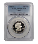 1981 -S Susan B Anthony Proof Dollar Type 2 (SBA) DCAM PCGS PR69