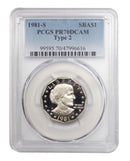 1981 -S Susan B Anthony Proof Dollar Type 2 (SBA) DCAM PCGS PR70