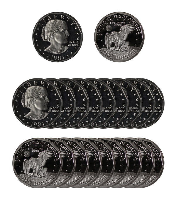 1981 S Susan B Anthony Dollar Gem Deep Cameo Proof Roll CN-Clad (20 Coins) Type 1 (Filled S)