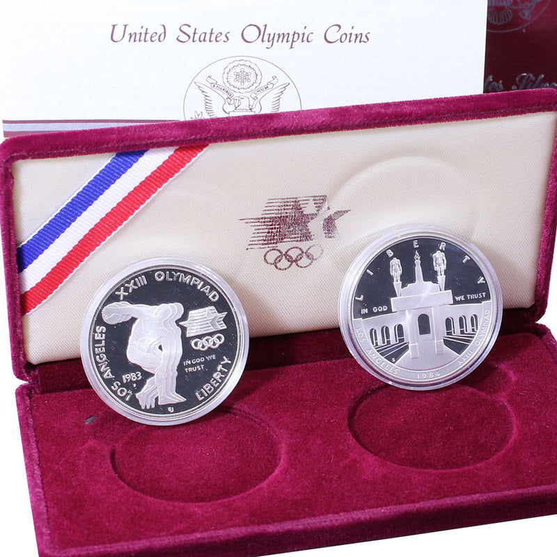 1983-84 Olympic Dollars Proof Commemorative 2 Coin Set 90% Silver OGP