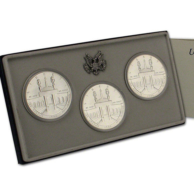 1984 Olympic Dollars Uncirculated Commemorative 3 Coin Set 90% Silver OGP