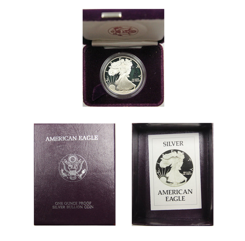 1986 S American Eagle Silver Proof 1 oz dollar - w/box & Coa