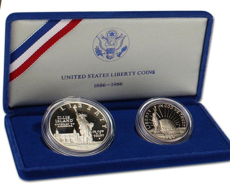 1986 Statue of Liberty Proof Commemorative 2 Coin Set 90% Silver & Clad OGP