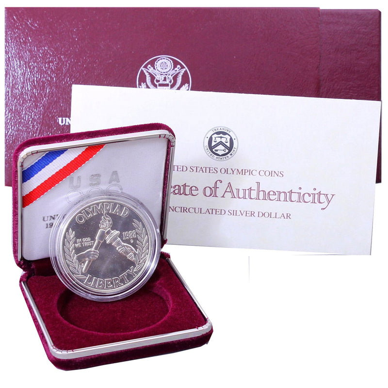 1988-D Olympic Uncirculated Commemorative Dollar 90% Silver OGP