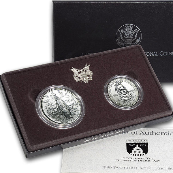 1989 Congressional Uncirculated Commemorative 2 Coin Set 90% Silver & Clad OGP