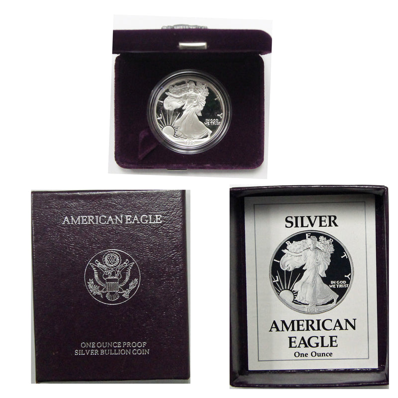 1990 S American Eagle Silver Proof 1 oz dollar - w/box & Coa