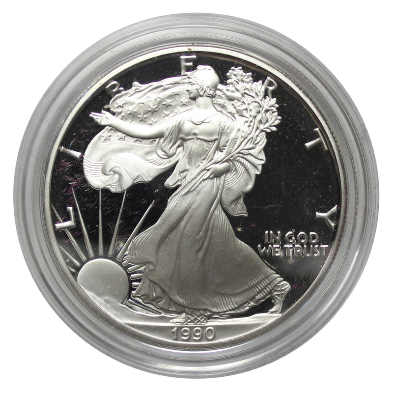 1990 S American Eagle Silver Proof 1 oz dollar - w/box & Coa