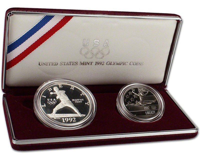 1992 Olympic Proof Commemorative 2 Coin Set 90% Silver & Clad OGP