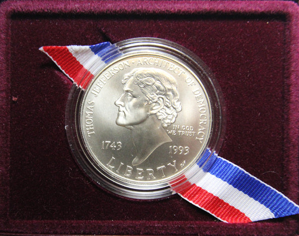 1993-P Jefferson Uncirculated Commemorative Dollar 90% Silver OGP