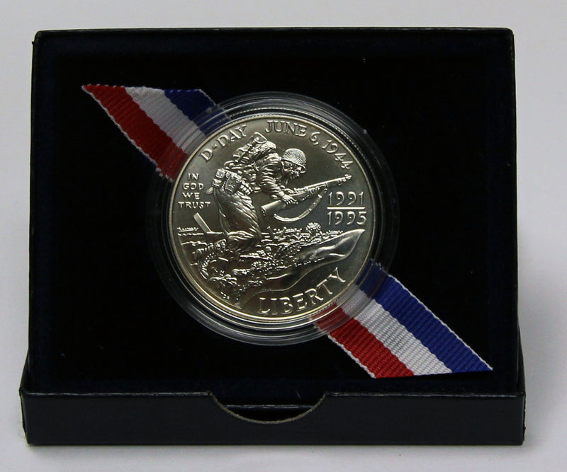 1991-95-D WWII Uncirculated Commemorative Dollar 90% Silver OGP