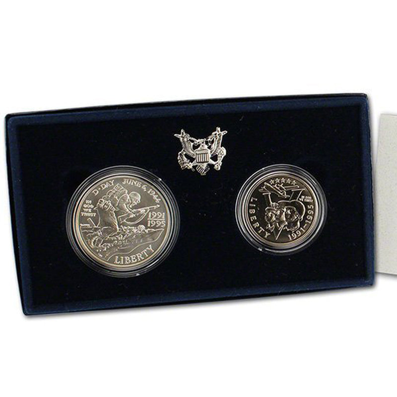 1991-95 WWII Uncirculated Commemorative 2 Coin Set 90% Silver & Clad OGP