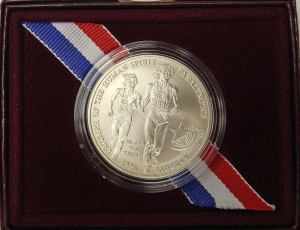 1995-D Olympic Blind Runner Uncirculated Commemorative Dollar 90% Silver OGP